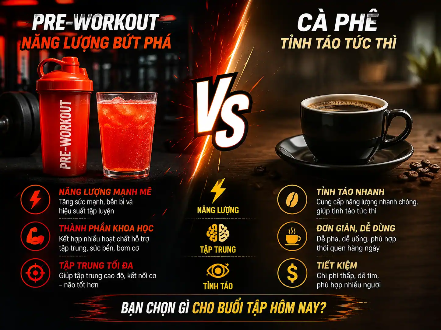 So Sánh Pre-Workout Và Cà Phê Đen Tập Gym BauGym