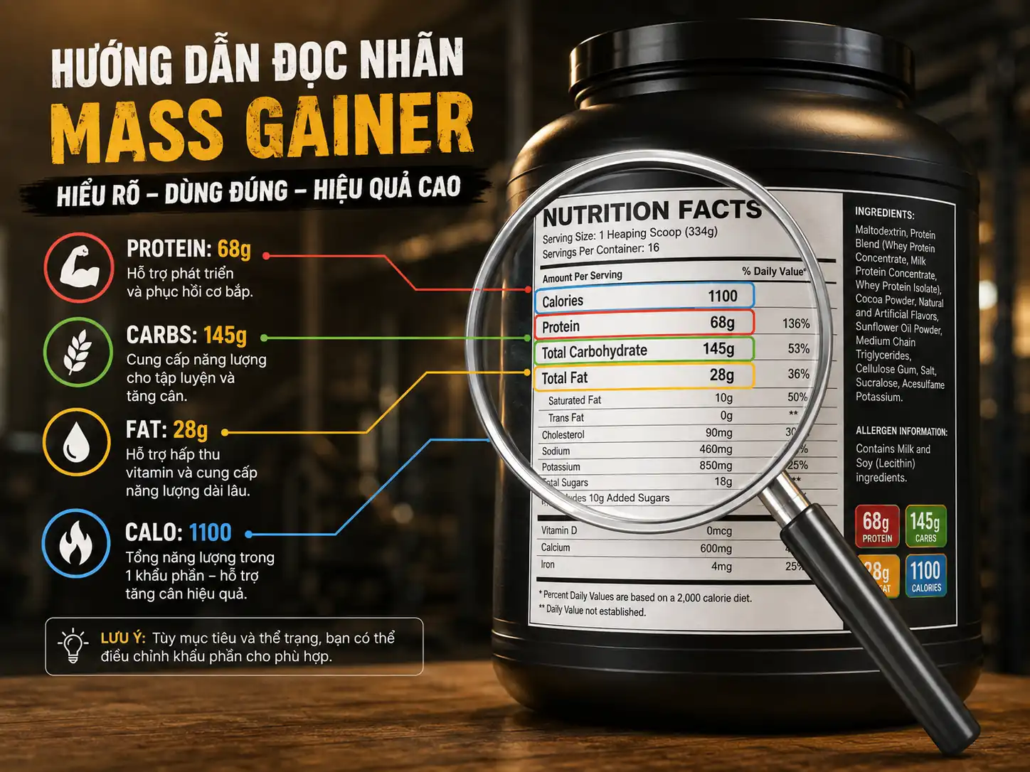 Thành Phần Dinh Dưỡng Mass Gainer Protein Carbs Fat BauGym
