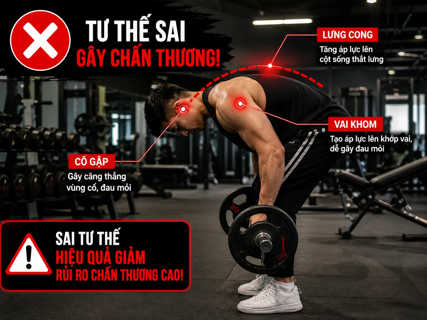 Người tập gym đang mắc lỗi trong kỹ thuật tập luyện