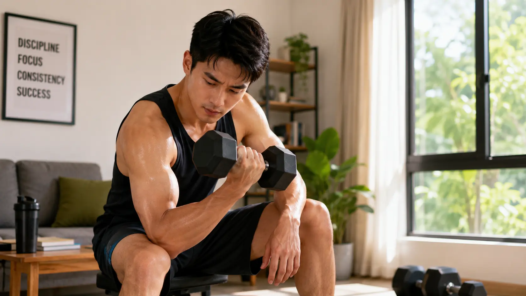 Người tập tại nhà với Whey Protein