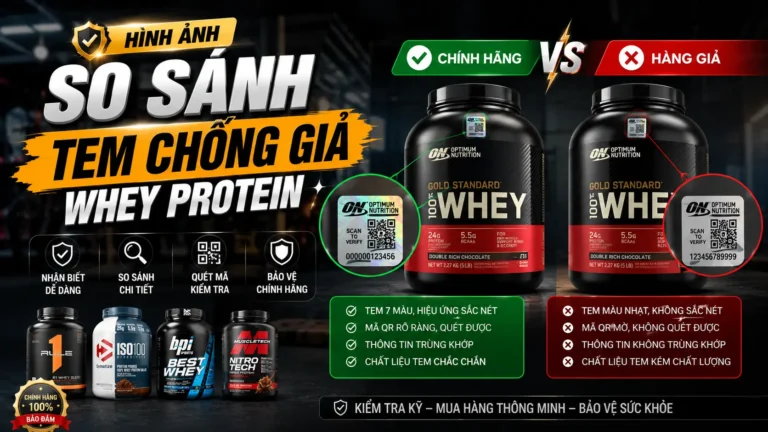 Hình Ảnh So Sánh Tem Chống Giả Whey Protein